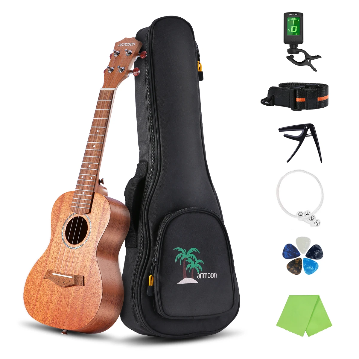 

ammoon 21 Inch Acoustic Concert Ukulele Kit Mahogany Plywood Ukelele with Gig Bag Strap Strings Tuner Capo Celluloid Picks set