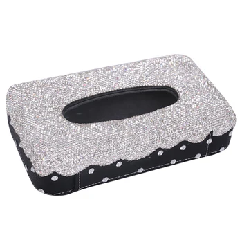 

New Car Visor Tissue Holder Leather Crystals Paper Towel Cover Case
