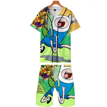 

2019 Adventure Time two piece set jackets and shorts Kpop Fashion new cool Adventure Time baseball jacket set for men streetwear