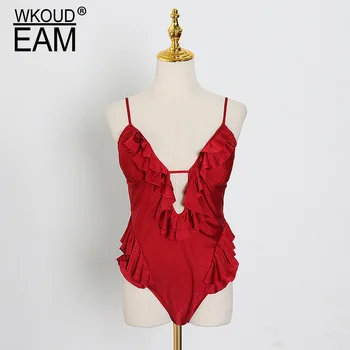 

WKOUD EAM Bikini 2020 New Summer V-neck Sexy Women's Swimming Suit Strapless Hollow Out Bohemian Clothing Tide PF048