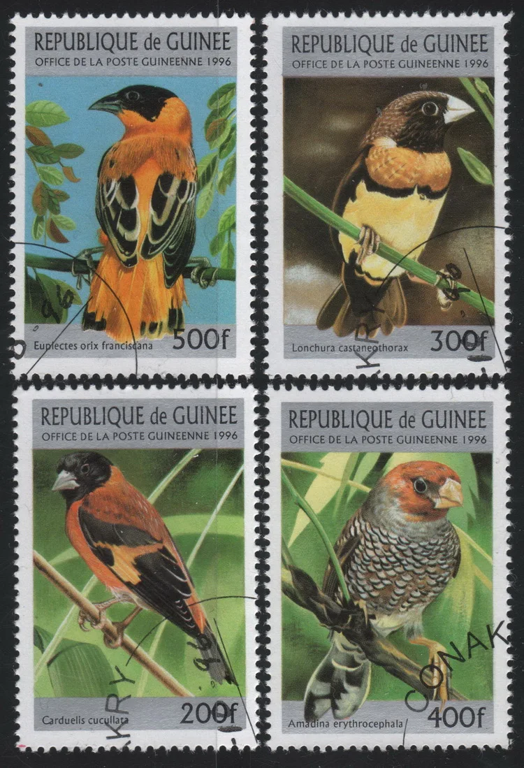 Guinea Post Stamps 1996 Birds Marked Postage Stamps for Collecting 4Pcs/Set
