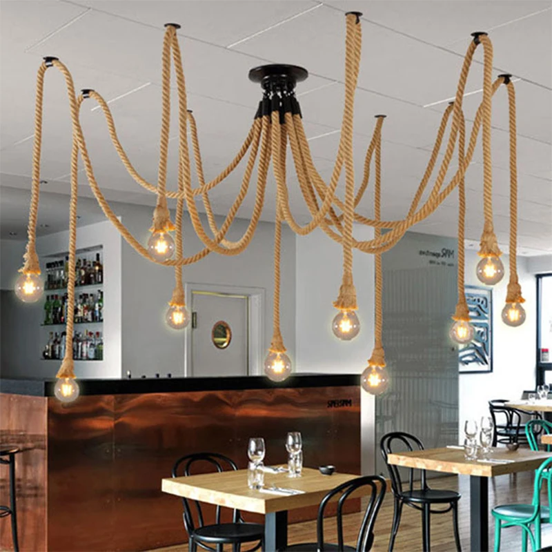 Lampada a Sospensione Vintage in Corda di Canapa, Base