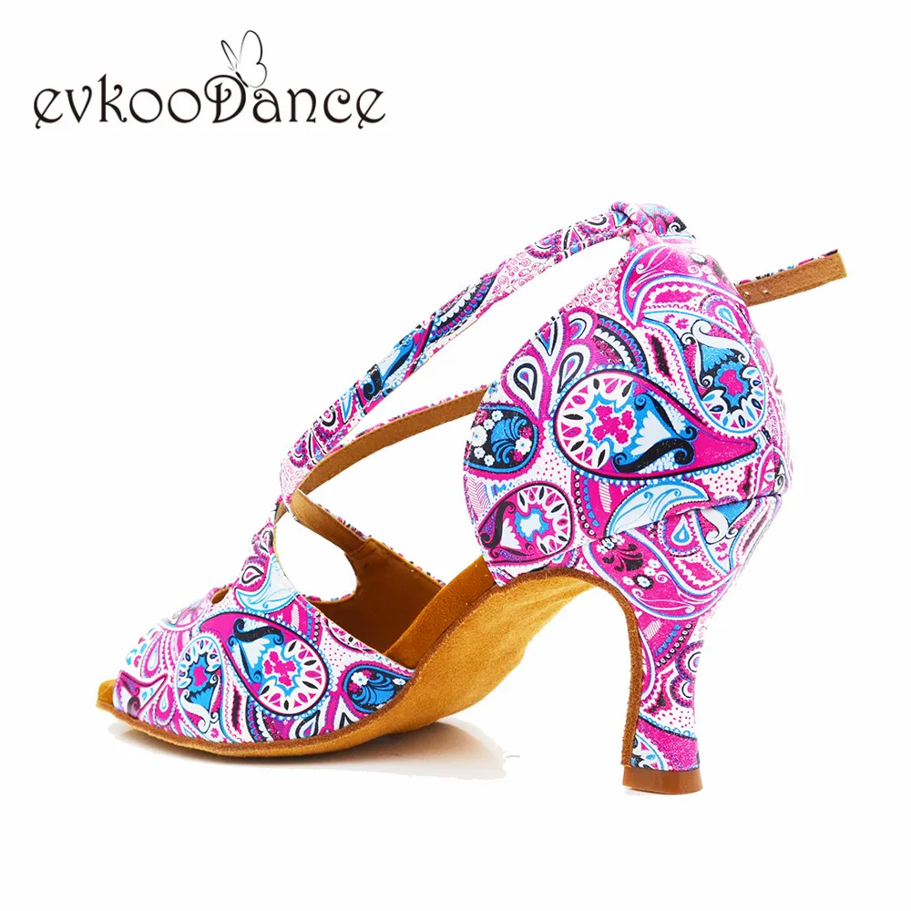 Высота каблука 7 см; размеры США 4-12; Zapatos De Baile; обувь для латинских танцев из искусственной кожи с цветочным узором; NL322