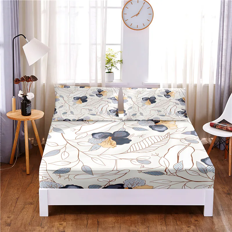 

Beautiful Flower Digital Printed 3pc Polyester Fitted Sheet Mattress Cover Four Corners with Elastic Band Bed Sheet Pillowcases