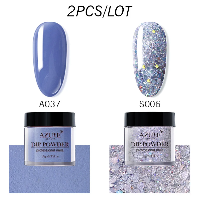 2PCS SET Лазурный красивый розовый белый погружающийся порошок для дизайна ногтей базовый топ гель набор сверкающий голографический пигмент для ногтей Пудра Dip порошок наборы - Цвет: 2PCS SET