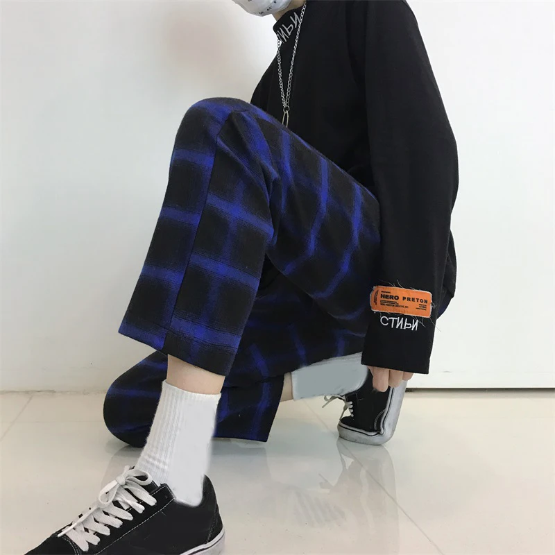 С эластичной резинкой на талии в клетку Корейском стиле уличная летние брюки