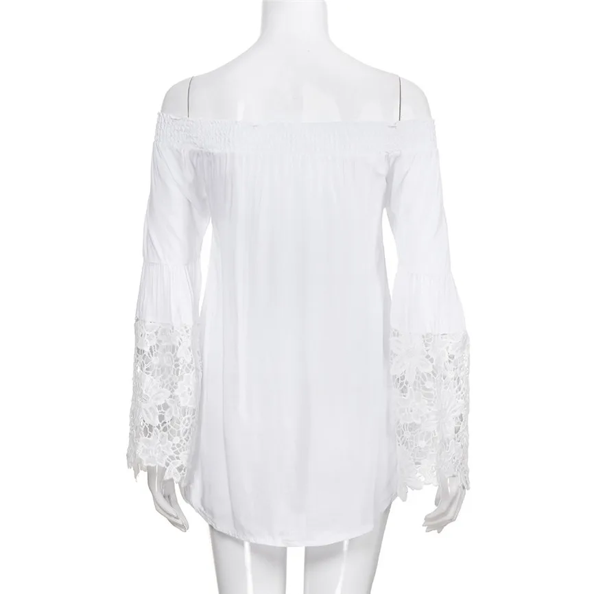 Кружевные блузки женские топы и блузки женская одежда белая кружевная строчка с открытыми плечами расклешенные Женские топы и блузки