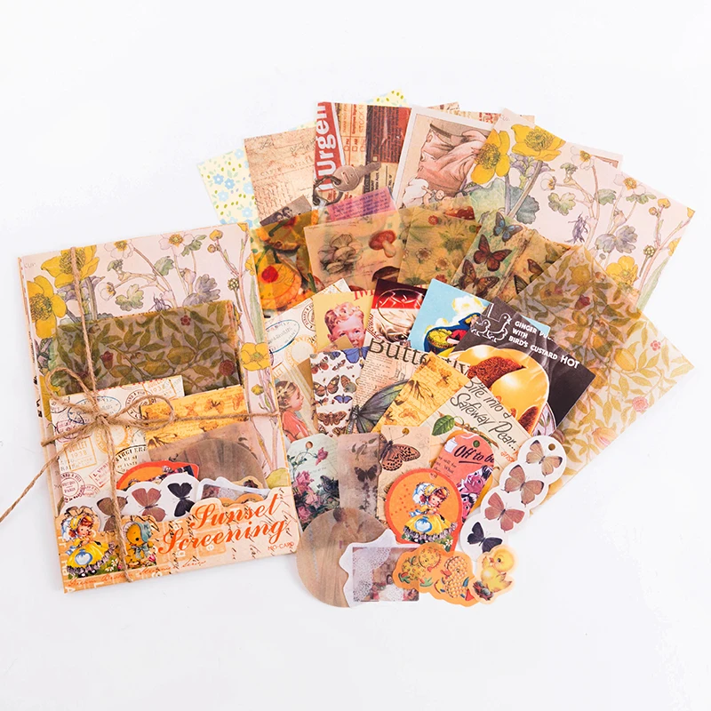 30Pcs Set Vintage DIY Scrapbooking Material Paper for Journaling Scrapbook Embellishment Supplies Decorative Stationery Sticker