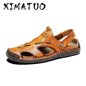 

2020 Genuine Leather Men's Sandals Summer Soft Shoes Beach Men's Sandals High Quality Sandals Slippers Bohemia Size 38-48