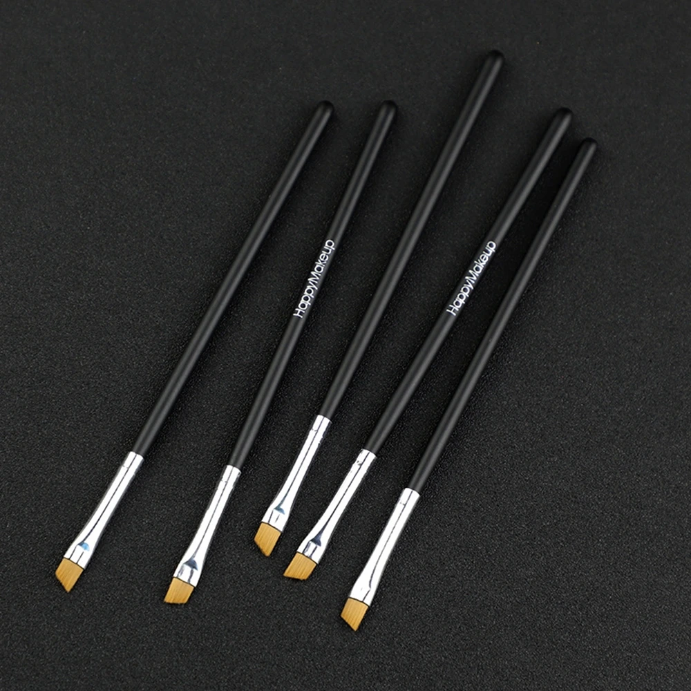 Happy Makeup 5Pcs Black Eyebrow Inclined Flat Angled Brush Eyeliner Eyeshadow Eye Brow Makeup Tool Professional Women Cosmetic