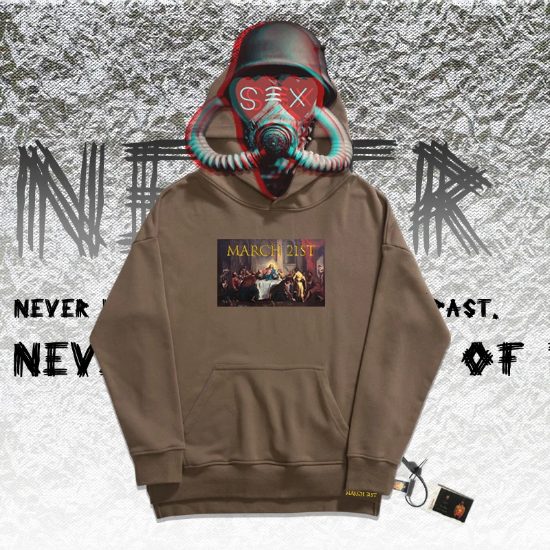 С капюшоном; rap sudaderas hombre; классические толстовки; Фирменные наклейки с принтом; модный бренд; карман; Свободный стиль; пальто - Цвет: Deep coffee