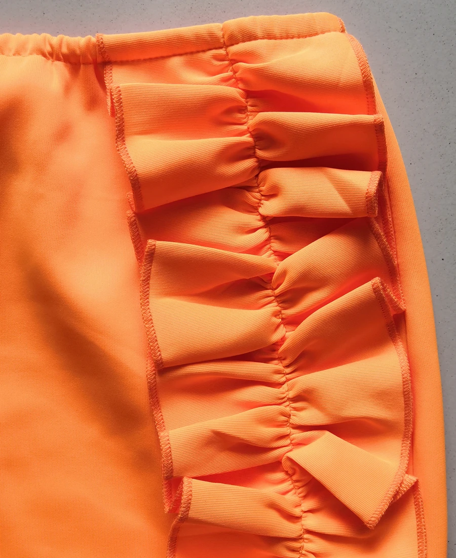 VIKINII Летняя Сексуальная женская пляжная одежда оранжевого цвета, Женский комплект из двух предметов с рюшами, без рукавов, кружевные укороченные топы с высокой талией, шорты
