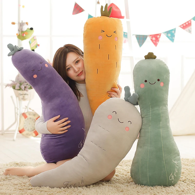 

80cm Cute Cartoon Soft Fruits Vegetables Carrot Eggplant Loofah Radish Plush Toys Stuffed Doll Pillow for Baby Kids Appease Toy