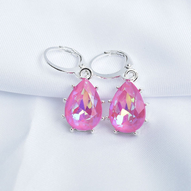 Geometric Crystal Water Drop Earrings For Women Silver Color Red Blue Jewelry Bridal Gift Boucle D'Oreille Femme