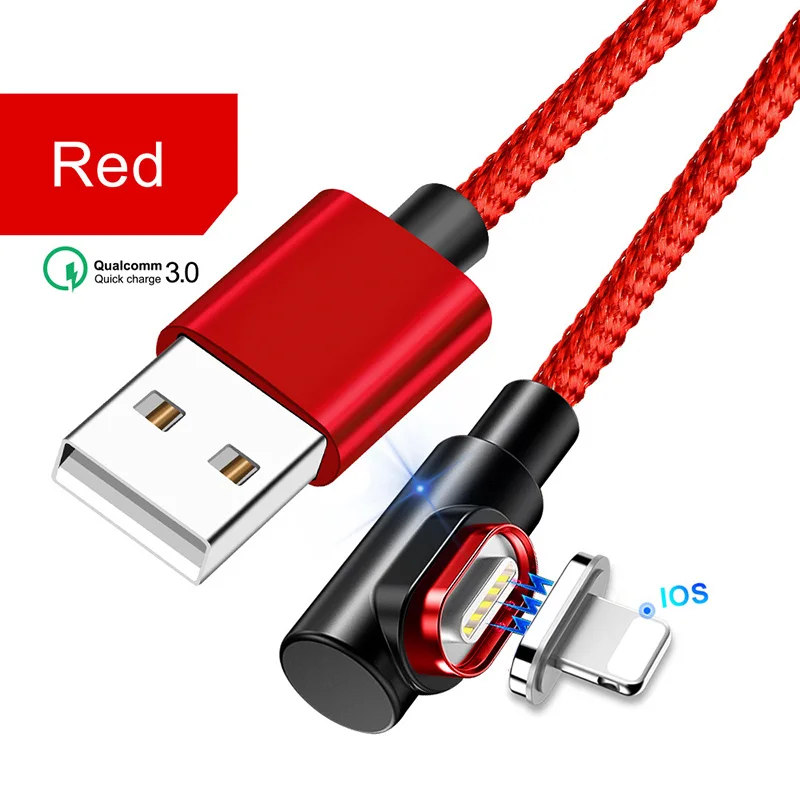 OneVan Магнитный usb-кабель для зарядки, локоть 3.0A кабель для быстрой зарядки для IPhone X XR Micro usb type C huawei Xiaomi samsung Phone - Цвет: Red For IOS