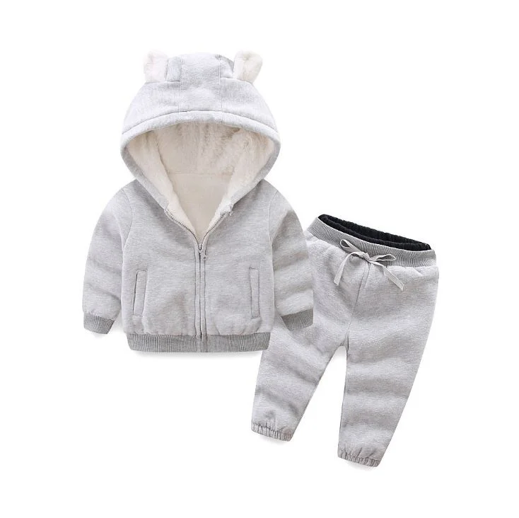 Inverno do Bebê Hoodies + Calças Traje para Crianças Outono Meninas Meninos Roupas Definir Quente Mais Veludo 2 Pçs Crianças Esportes 11 04_??