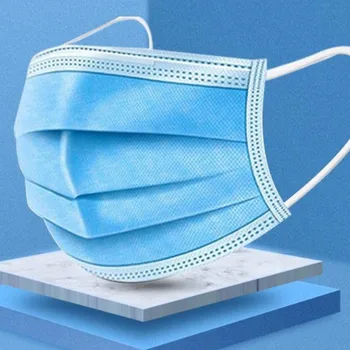 

Adult Blue Face Mask Cover 3 Layer Mouth Filter Masks 50pc Women Men Elastic Earband Dust-proof Smog Breathable Mouth Face Mask