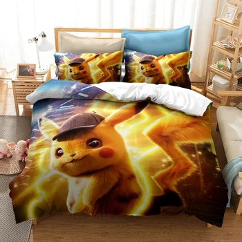

Pikachu 3d Duvet Cover Set with Pillowcase Children Cartoon Character Printed Bedding Set AU EU US Single Double King Size 03