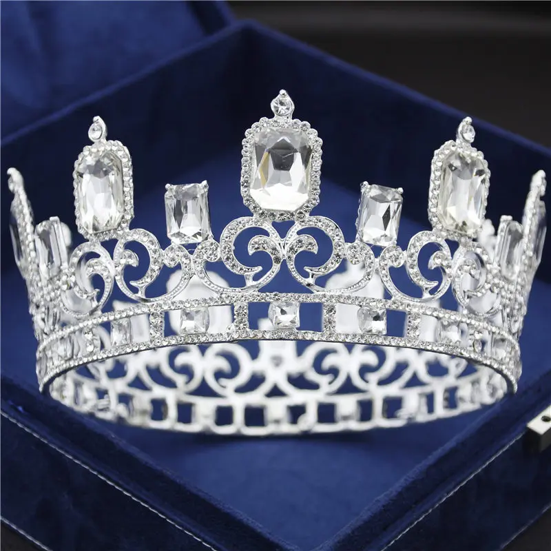 Silver White 6 цветов, большая свадебная диадема в стиле барокко для королевы, короля, невесты, Променад, украшения для волос, круг, диадема, аксессуары - Окраска металла: Silver White