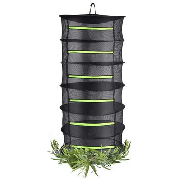 

4/6/8 Layers Herb Drying Rack Hanging Mesh Net Steel Rings Foldable Zipper Closure for Petals Buds Beans