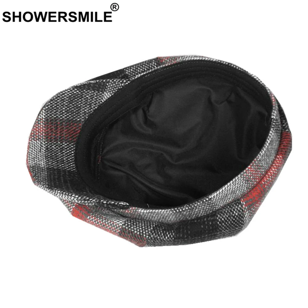 SHOWERSMILE красная клетчатая Лоскутная кепка газетчика шерстяная зимняя женская