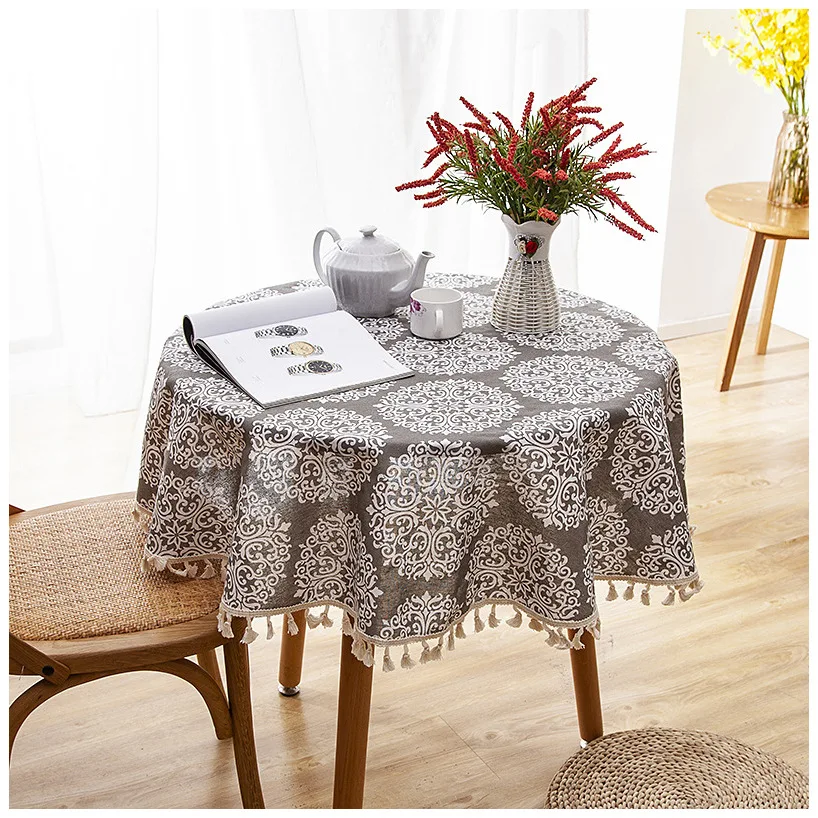  Thickened Polyester Cotton Round Tablecloth Fashion Print Pattern Cover Fringed tablecloth Cover Ta