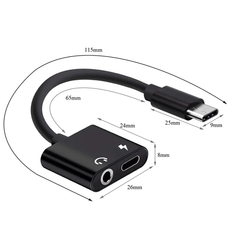 New 2 in 1 USB Type C To 3.5mm Earphone Jack Adapter for huawei Xiaomi Aux Audio Cable Headphone Charger Charging USB-C Convert | Мобильные