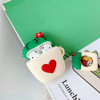 

Wireless Bluetooth Earphone Case For Airpods1/2 Shockproof for Air Pods Protective Silicone Cover Cute Cartoon Cactus Net Red