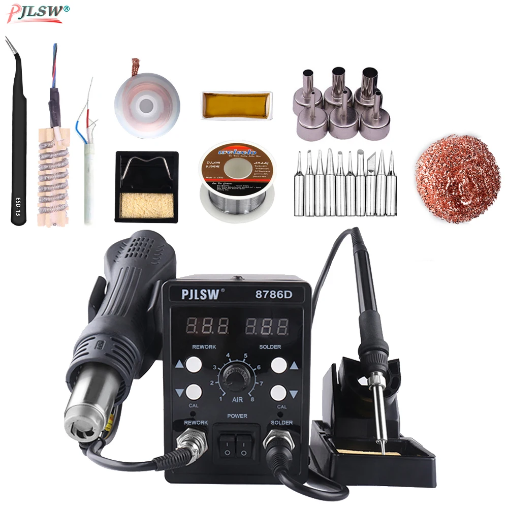 ЕС 8586 750 Вт паяльная станция двойной цифровой 2 в 1 SMD паяльная станция горячий воздух мобильный телефон ремонтные инструменты PCB инструмент для демонтажа