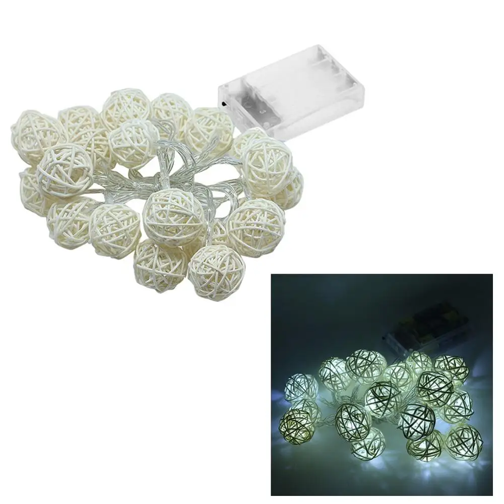 20LED ротанговый шар батарея гирлянда сказочные огни Рождественские вечерние свадебные лампы E65B - Испускаемый цвет: White