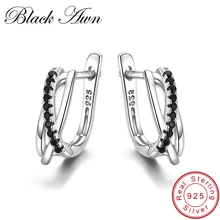 [AWN negra] pendientes de plata de ley 925 auténtica pendientes de aro para mujer joyería de plata de Espinilla negra 925 I023(China)