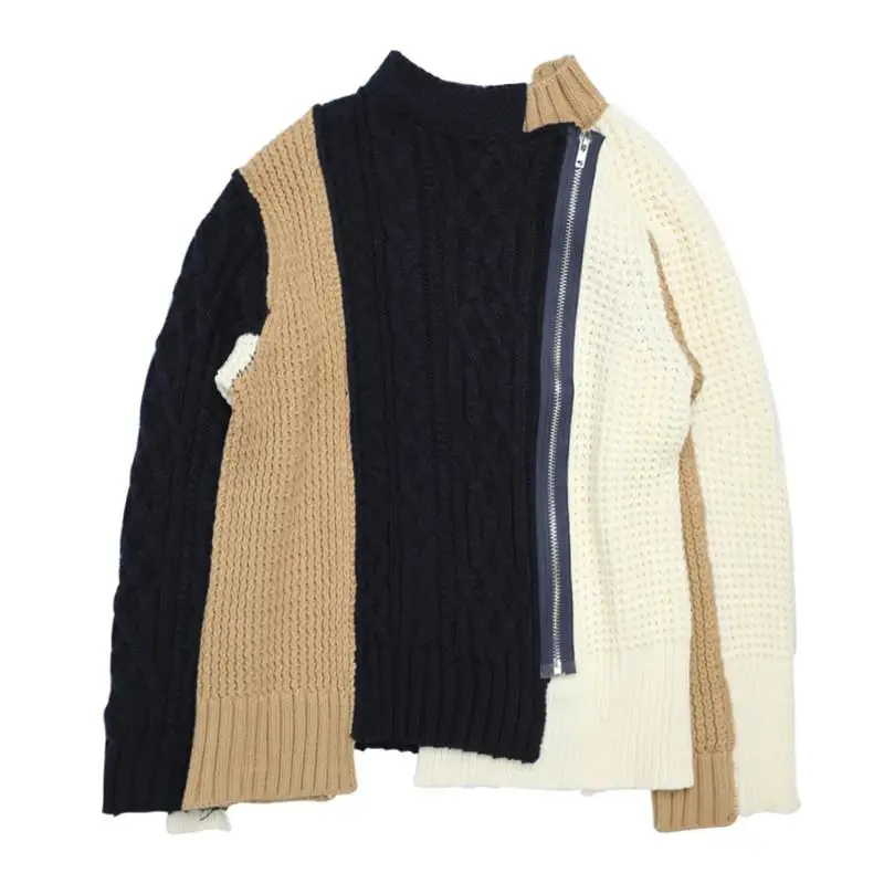 Getвесенний женский свитер пэчворк неправильный цвет подходящий кардиган свитера женские Асимметричные универсальные трикотажные топы Новинка - Цвет: White