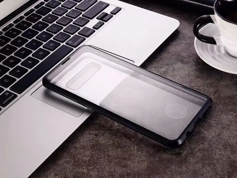 Magnetic Adsorption Case Luxury Back Full Cover Case Metal Magnetic Tempered Glass phone case for Samsung S8 S9 9 10 note 8 9 - Цвет: Black