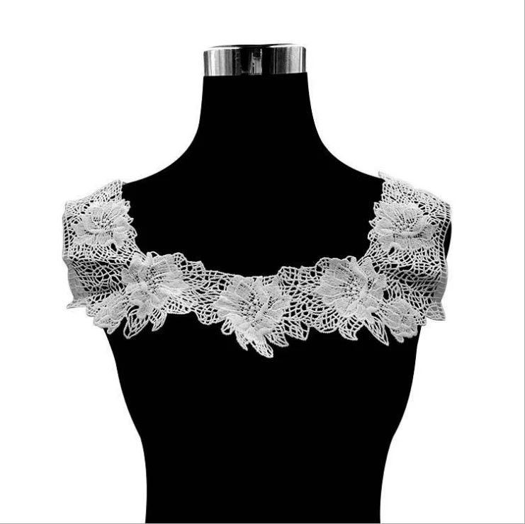 

20Pieces Embroidered Neckline Collar Trim Cloth Sewing Applique Lace Patch White Fabric DIY Accessories