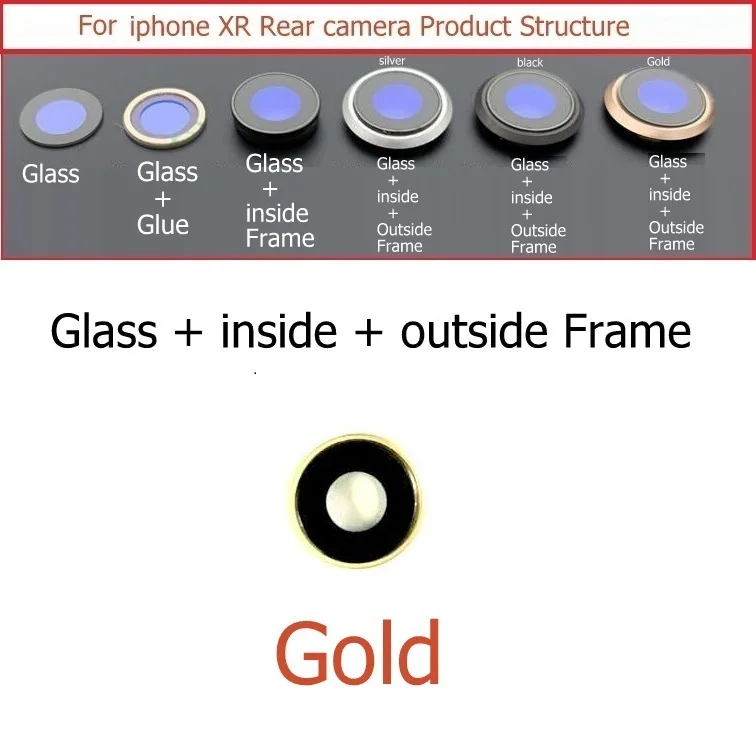 For iphone XR Gold Задняя Задняя стеклянная крышка для объектива камеры с держателем рамы для iPhone 6 6S 7 8 Plus X Xr Xs Max объектив камеры+ детали рамы - Цвет: For iphone XR Gold