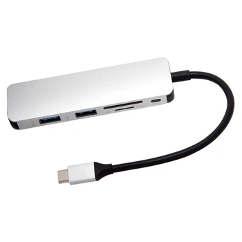 

6In1 USB Type C Hub Adapter with 4K HDMI Multiport Card Reader USB3.0 SD TF PD