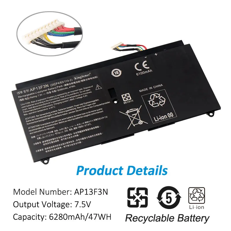 Kingsener-bateria para Laptop Ap13f3n 2icp4 20092 para Aspire S7392 Drive Ultrabook 63 114 v 7.5 Mah Baterias p/ laptop - Imagem 2