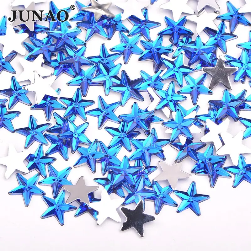 JUNAO 10 мм Стразы в виде звезд розового цвета с кристаллами, аппликация с плоской задней стороной, акриловые камни, сделай сам, Кристальные наклейки для лица, украшение для ногтей - Цвет: Blue