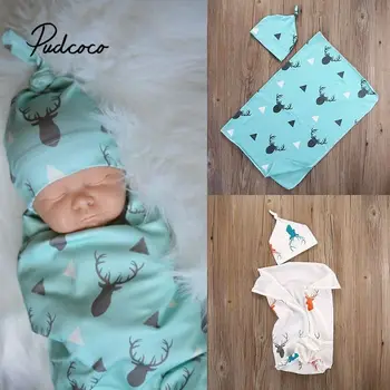 

2020 Baby Sleeping Bags Newborn Baby Swaddle Wrap Cotton 0-3 Months Baby Blanket Swaddling Wrap 2Pcs Christmas Elk