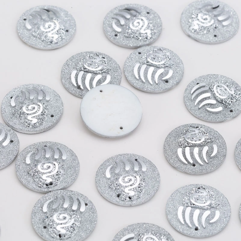 Taidian 25MM Round Resin Flatback Cabochons Bear Paw Rhinestone Gems For Indigenous Beaded Earring 50pieces/bag - Цвет: R1-4-8