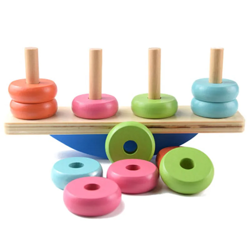 awesome Rainbow balance tower Montessori Educational toy Wooden 3D bounce Wooden Sensory Jigsaw Brain Train