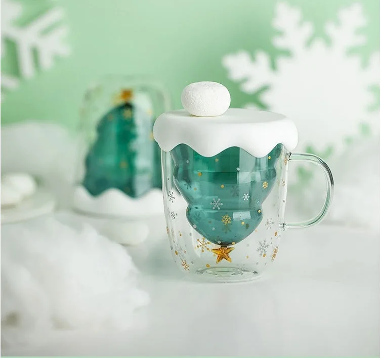 Ins Горячая креативная стеклянная чашка Рождественская елка с двойными стенками Стеклянная чашка для воды 300 мл для рождественского подарка детский подарок для влюбленных