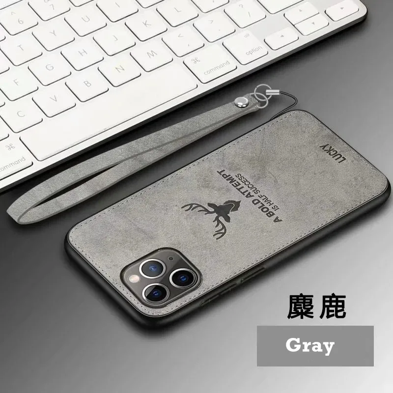 thumbnail image 1 of Funda de tela de moda para iPhone XR, X, Xs, Max, 11, 13, 14, 15 Pro, Max, 12, Mini, SE, 15 Plus, 7, 8, imán integrado, cubierta de hierro, carcasa de gato de ciervo, 1 of 5