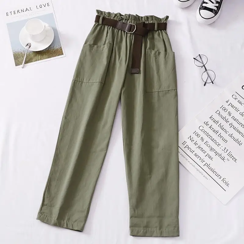Ins комбинезоны прямые брюки женские летние Bf брюки с высокой талией женские модные широкие брюки Mujer белые брюки женские - Color: Green