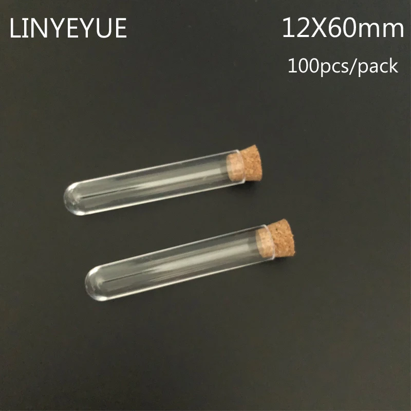 

(100pieces/pack) 12*60mm Plastic test tube with Cork Cap Round Bottom Mini tea plastic tube Vial School Laboratory Supply