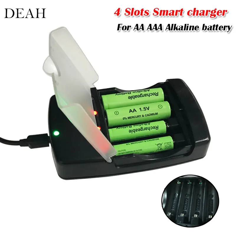 4 Slots smart alkaline Battery Charger with LED indicator for 1.5V rechargeable battery AAA AA