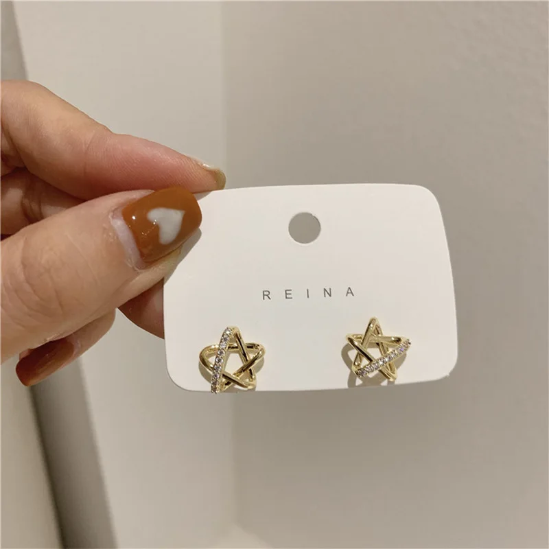 VSnow Exquisite Star Shape Stud Earrings for Women Girl Hollow Out Bling Crystal Earring Delicate Engagement Accessories | Украшения и