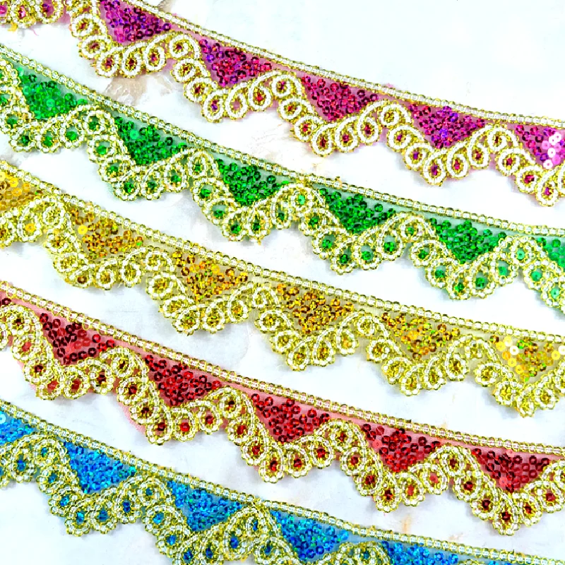 Sequined Embroidery Lace For Carnival Cosumes Ribbon Lace Wave Crochet Gold Silver Braid Trims Gold Sewing Band 4.5cm 9 Yds lace fabric lace ribbon lace garment accessories lace sewing supplies lace decoration lace accessories lace sewing accessories clothing craft accessories