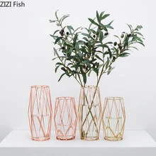 Скандинавские вазы для цветов, стеклянная ваза, Геометрическая, металлическая, гидропонная, прозрачная, цветочный горшок, сушеный цветок, Цветочная композиция, домашний декор