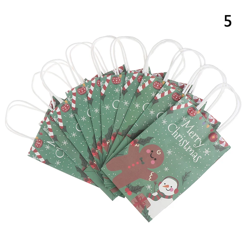 5 10pcsMerry Christmas Kraft Paper Bags Snowman Cookie Candy Packing Gift Bags Xmas Decoration Party Favor Stand Bags - Цвет: 5